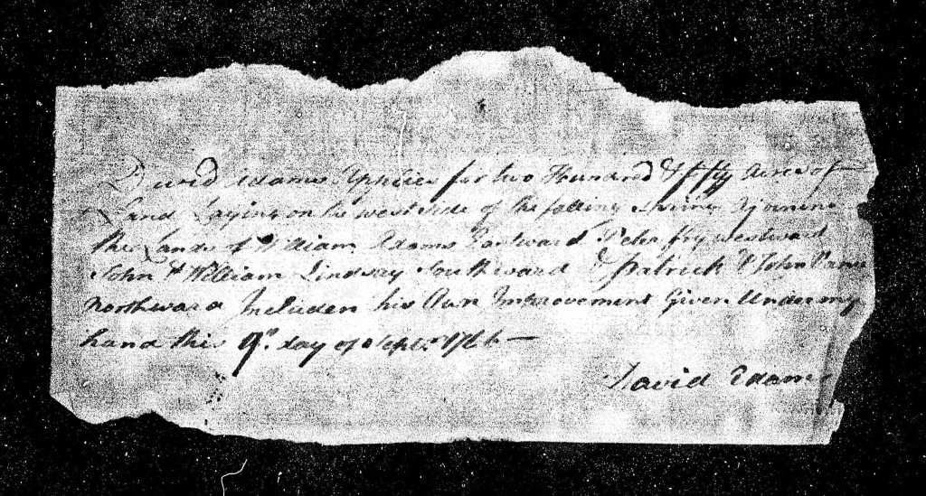 1766 Sep 9th - David Adams Land Application - Chambersburg - Cumberland County Page 2