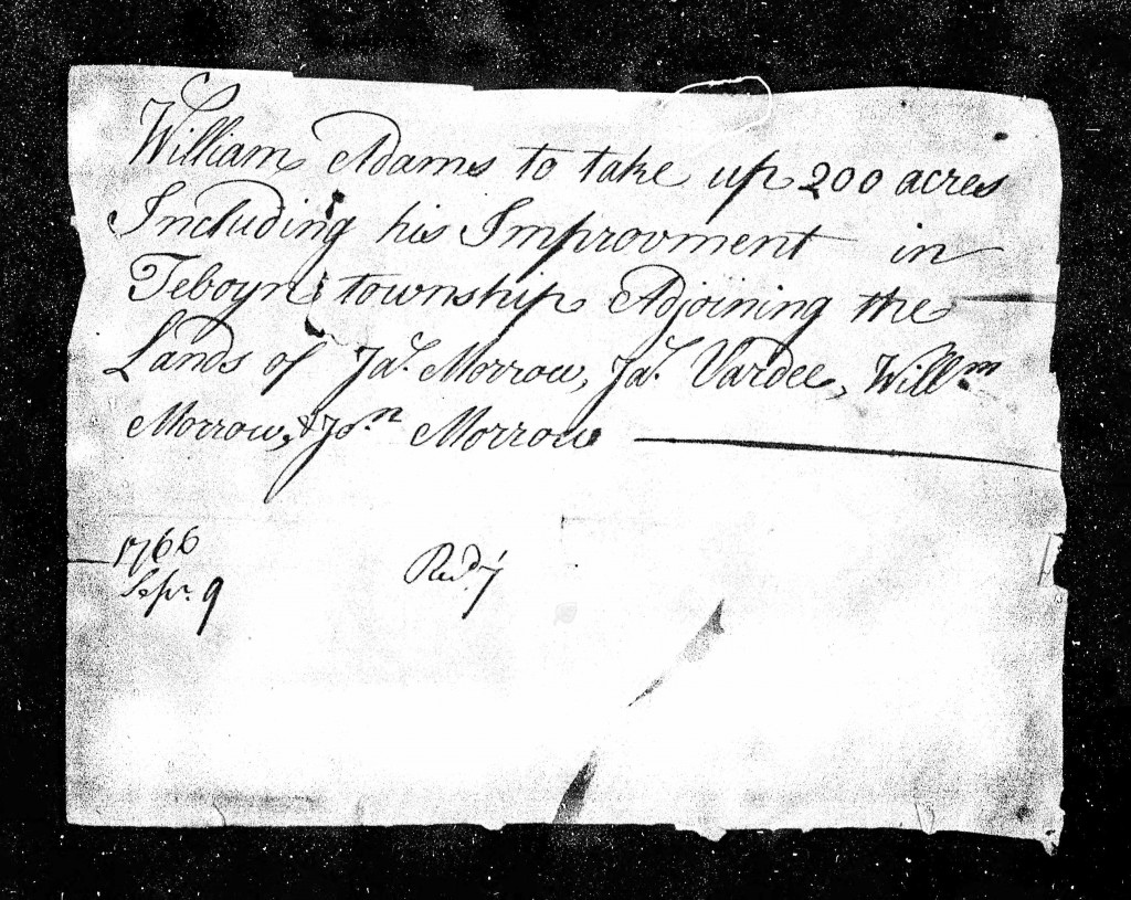 1766 Sep 9th - William Adams Land Application - Toybone Twnshp - Cumberland County Page 2