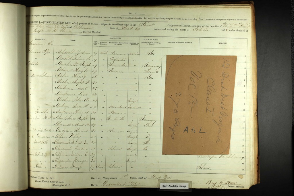 Civil War Draft Registration Oct 1863 Hugh Adams